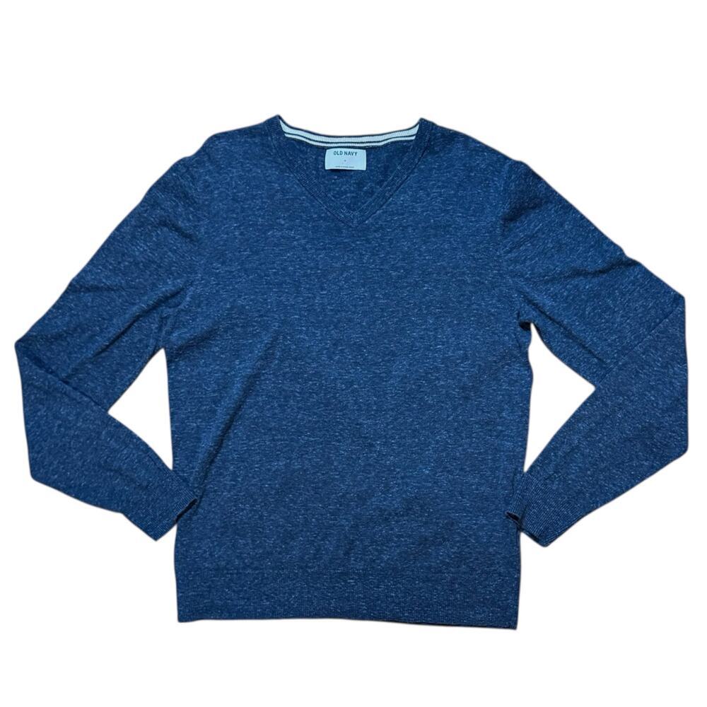 Old Navy V-Neck Sweater Mens Heathered Navy Blue Long Sleeve Cotton Blend Sz M
